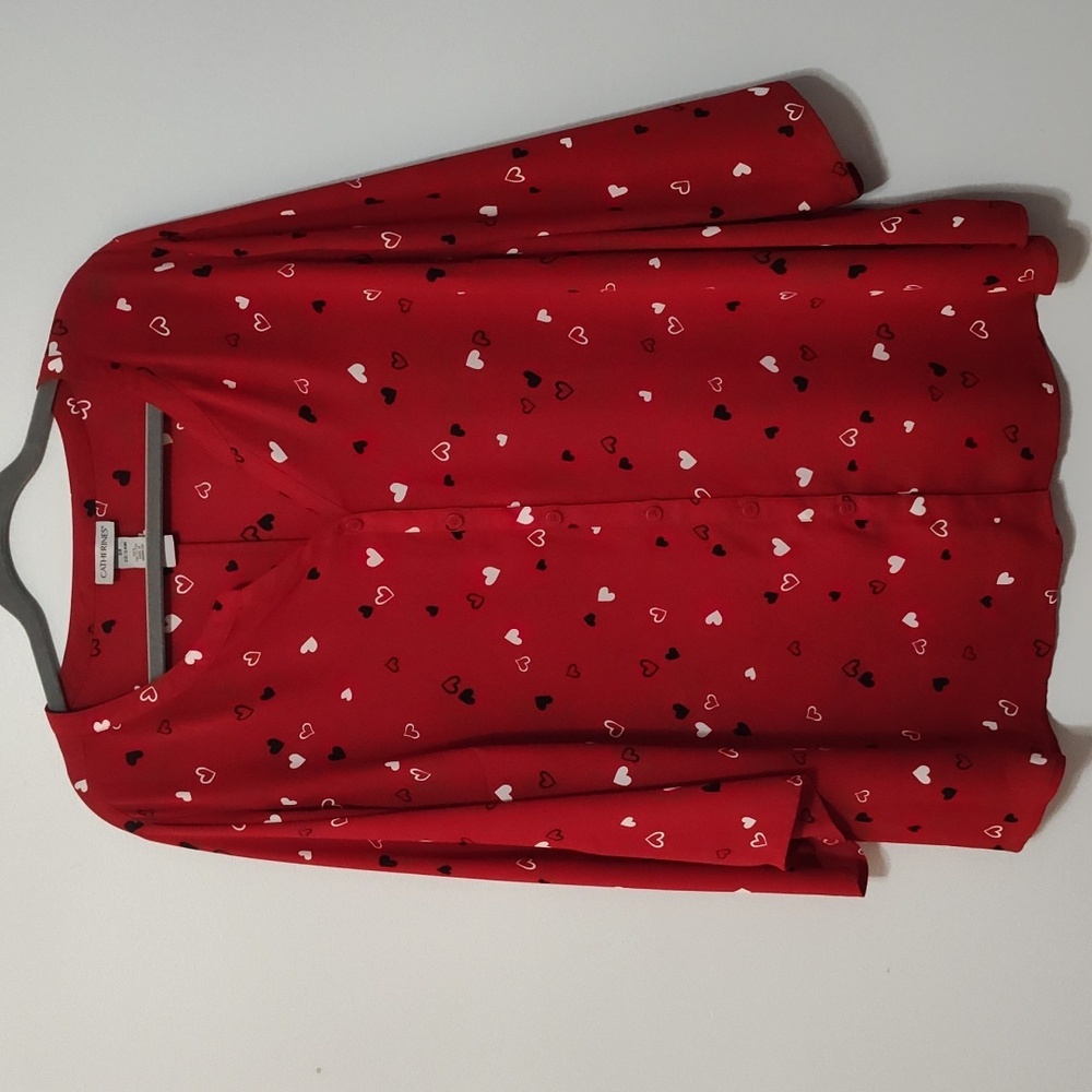 Catherines Tunic Size 2X 22-24 Red Valentine Hearts Pattern Christmas Holiday